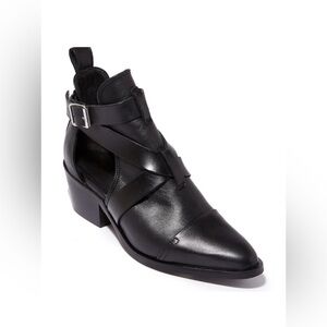 ALLSAINTS Darcy Cutout Strappy Black Leather Bootie Stacked Heel Size 37 / 6.5-7